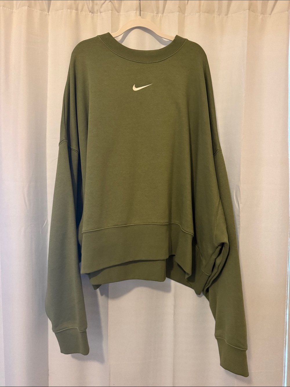Nike Olive Green Crewneck Sweatshirt with White Swoosh